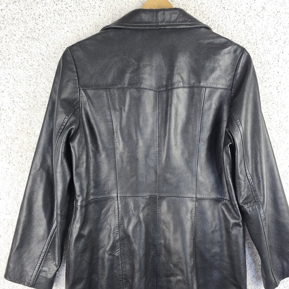 Vintage 90s Pelle Studio Wilsons Leather Beltless Trench Coat Jacket Sz Large - Picture 9 of 11